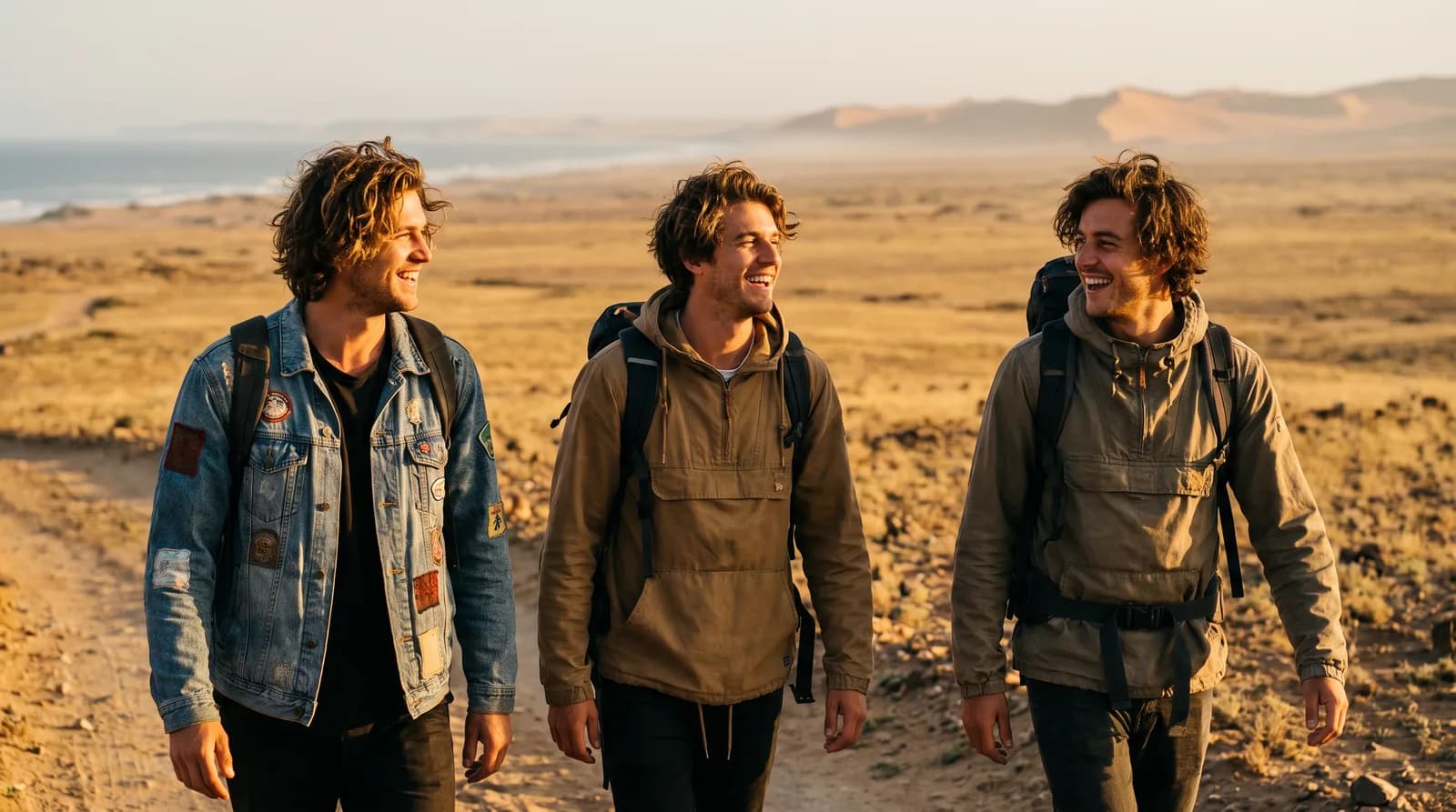 Young adult travellers exploring Africa at golden hour