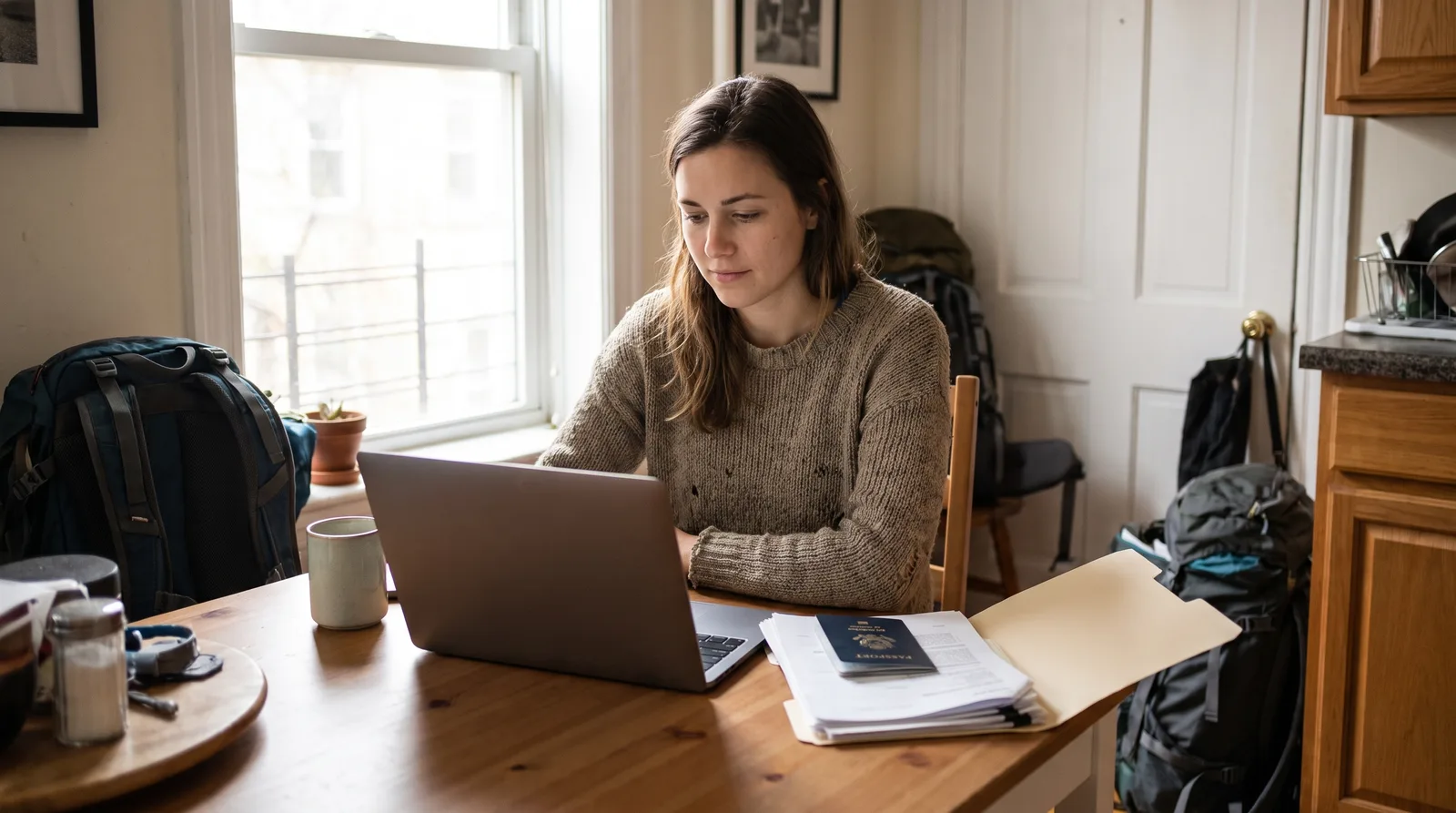 Young professional working through career break paperwo