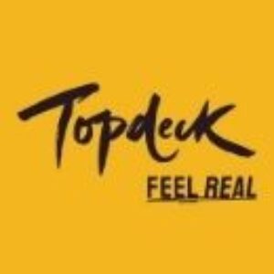Topdeck Travel logo in black with yellow background