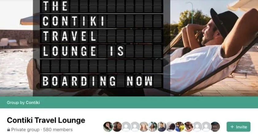 Cover photo of the  Contiki Travel Lounge Facebook group