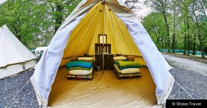 A luxury bell tent available as an upgrade on Stoke Travel trips