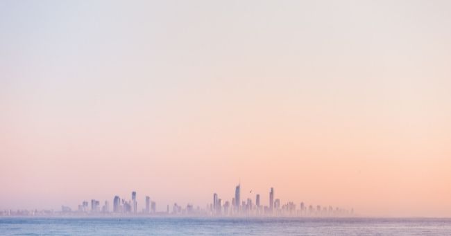 Looking towards the Gold Coast skyline from Currumbin at sunset