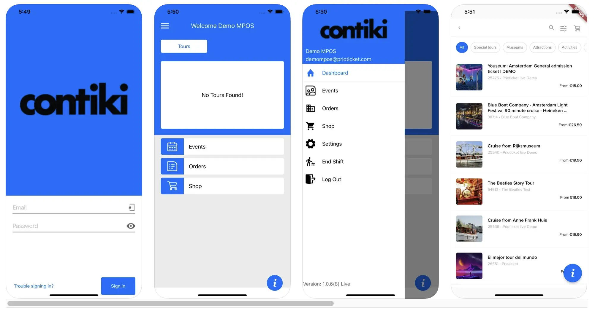 Contiki mobile app on the App Store is a screenshot of the app's home screen, featuring a vibrant and visually appealing interface. The image shows various travel destinations and experiences, with beautiful photos that entice users to explore the world with Contiki.