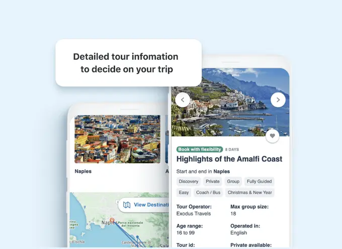 The TourRadar mobile app allows travellers to easily browse and book tours on-the-go from their mobile devices.