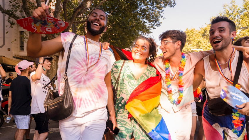 Four young travellers on a Contiki pride tour