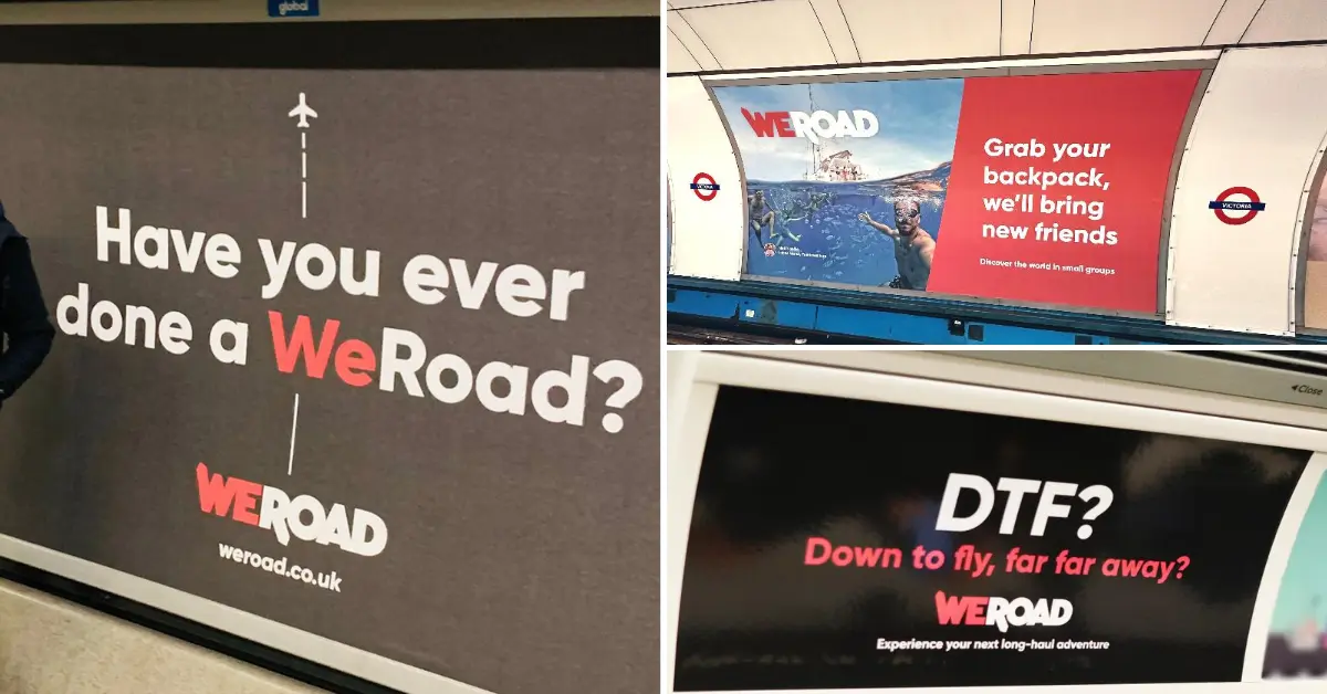 Multiple images of the recent WeRoad OOH advertising campaign in London