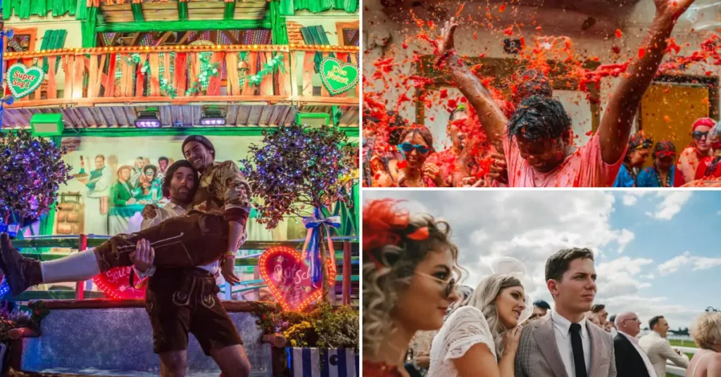 A collage of four vibrant images showcasing Stoke Travel festival tours