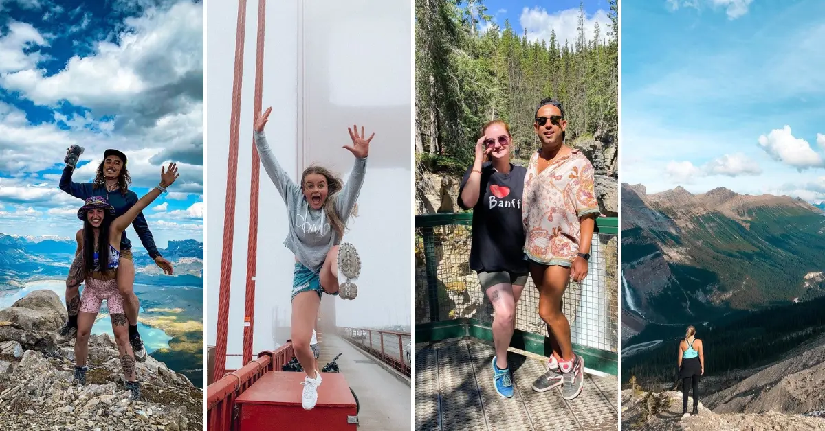 A series of photos showcasing travellers enjoying their Canada working holiday, featuring scenic landscapes, joyful moments, and adventurous activities.