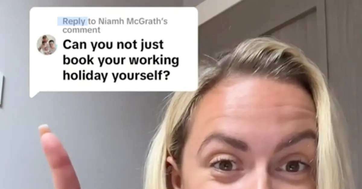 A TikTok video from Global Work and Travel responding to a user's question, "Can you not just book your working holiday yourself?"